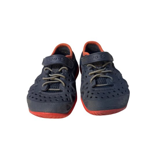 Kids Crocs Navy/Red Closed-Toe Water Shoes With Velcro Strap & Pull Tab - Size 7 - Picture 2 of 7